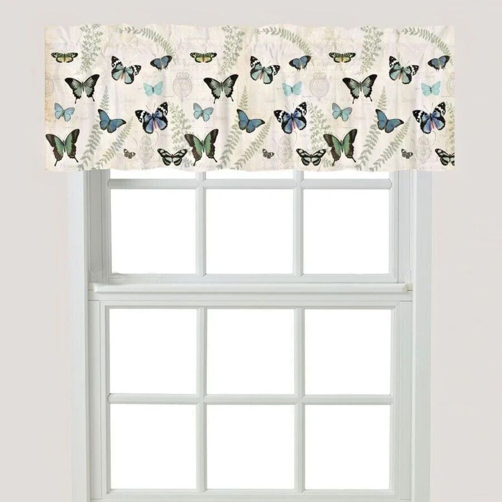 Laural Home Butterfly Ferns Window Valance Blue Cream 18 x 60-inch Gift NEW
